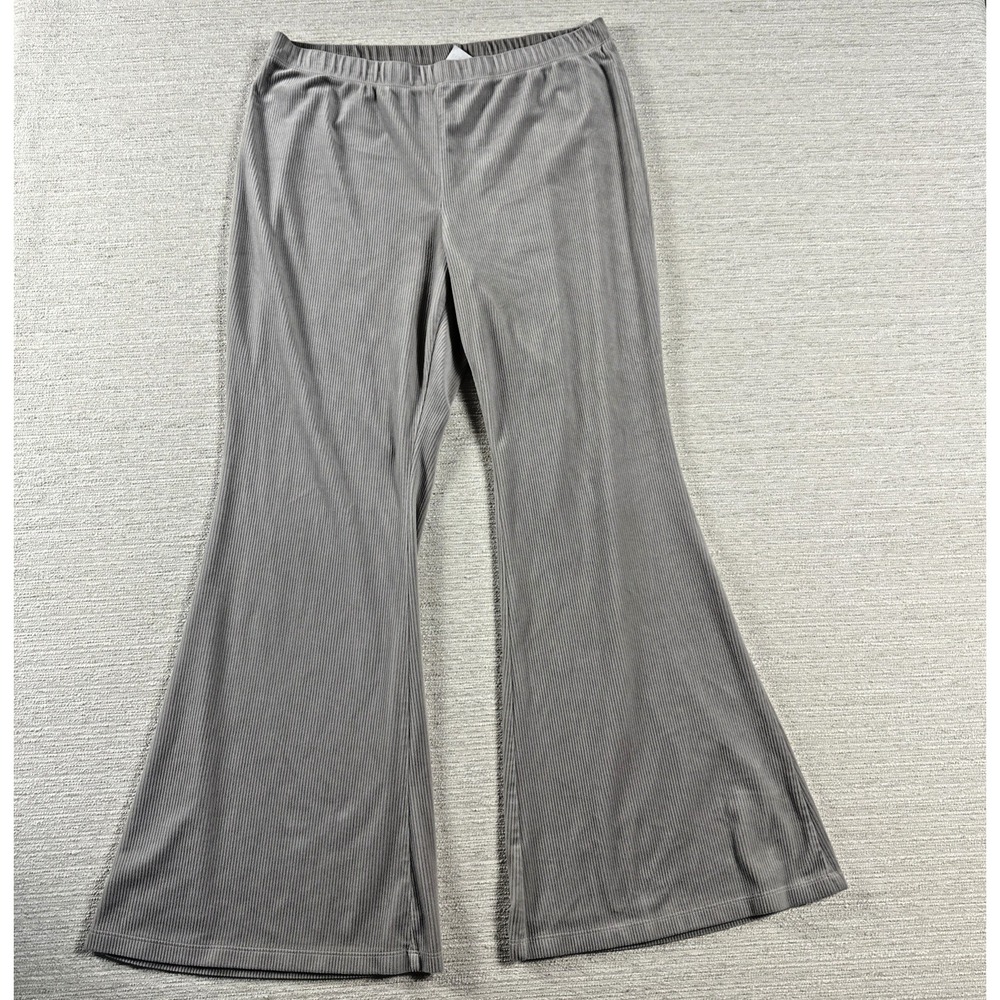 Y2K Ribbed Flare Pants Gray Stretch Pull On Lounge Retro H&M XXL Indie Sleaze